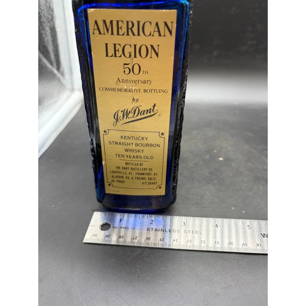 Vintage American Legion 50th Anniversary Cobalt Blue Glass Decanter J.W. Dant